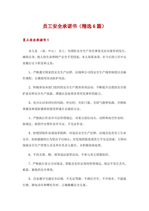 员工安全承诺书(精选6篇)