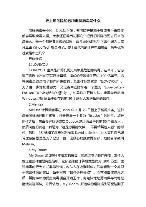 史上最危险的五种电脑病毒是什么