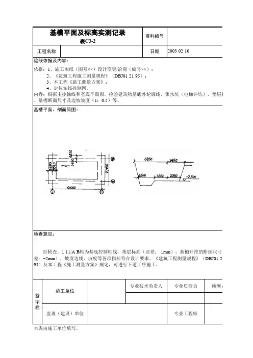 基槽平面及标高实测记录C3-2