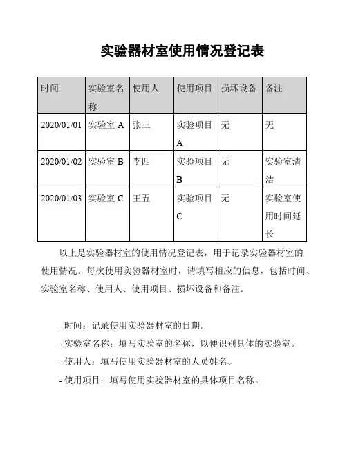 实验器材室使用情况登记表