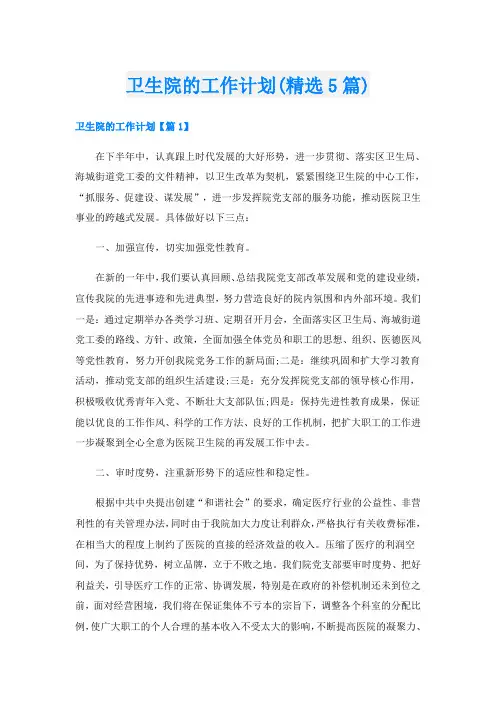 卫生院的工作计划(精选5篇)
