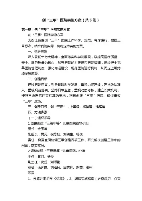 创“三甲”医院实施方案（共5则）