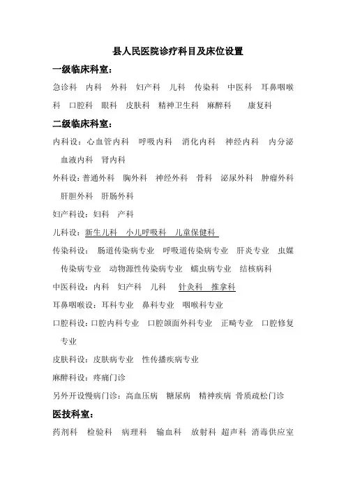 县人民医院诊疗科目及床位设置