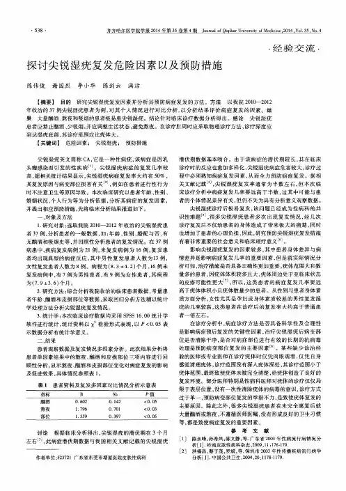 探讨尖锐湿疣复发危险因素以及预防措施
