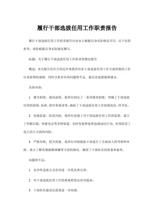履行干部选拔任用工作职责报告