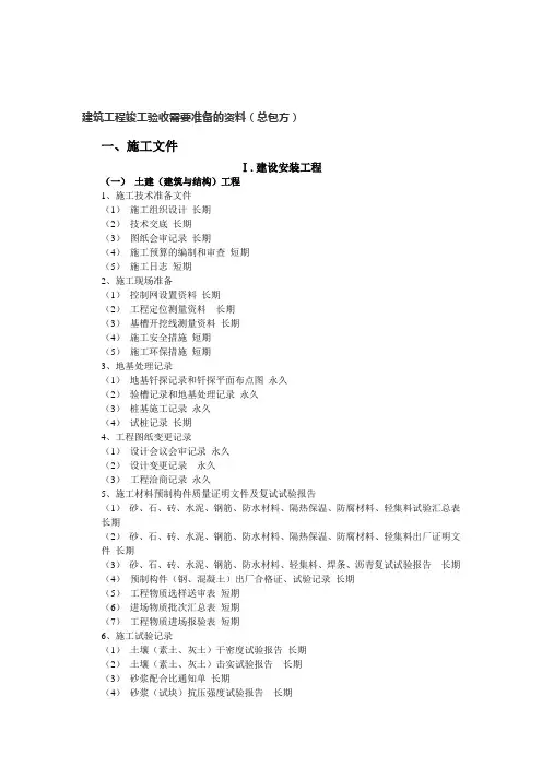 竣工验收需准备的资料(全)