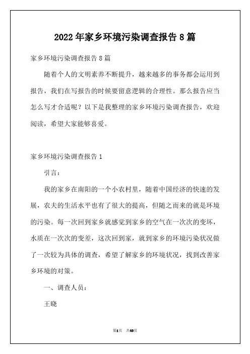 2022年家乡环境污染调查报告8篇