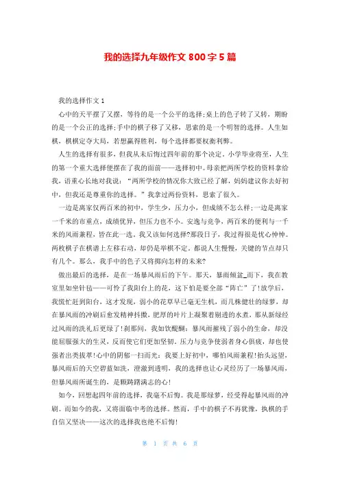 我的选择九年级作文800字5篇