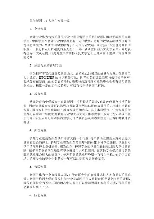 留学新西兰8大热门专业一览