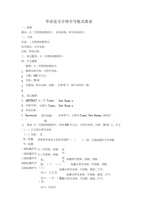 毕业论文字体格式要求