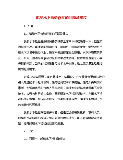 船舶水下检验存在的问题及建议