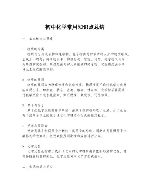 初中化学常用知识点总结