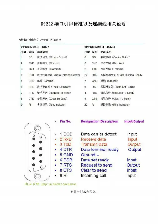 RS232接口引脚标准以及连接线相关说明