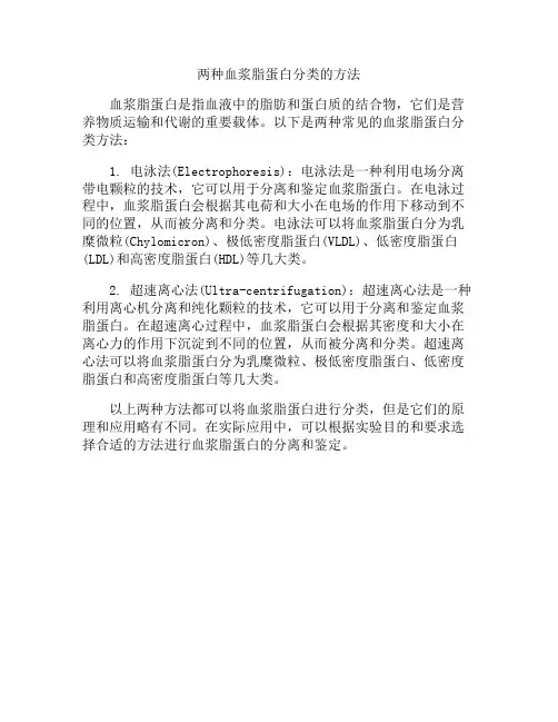 两种血浆脂蛋白分类的方法