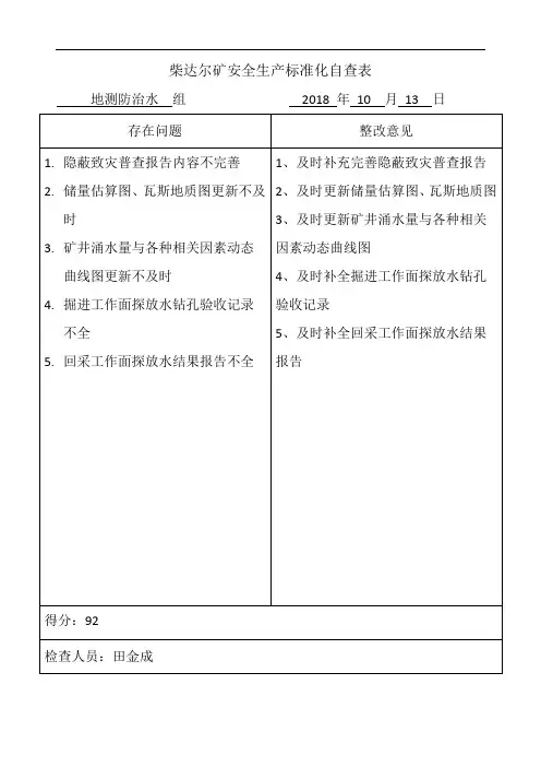 地测防治水标准化自查表