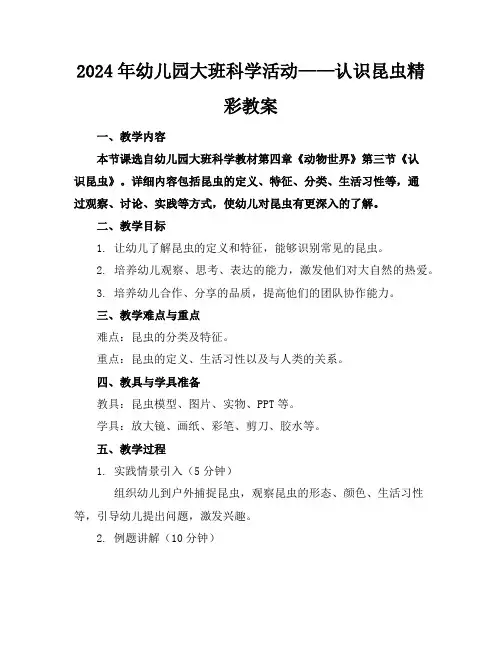 2024年幼儿园大班科学活动——认识昆虫精彩教案