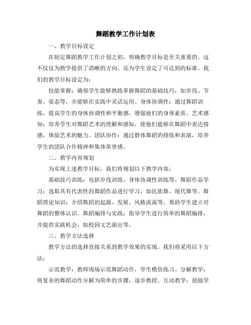 舞蹈教学工作计划表