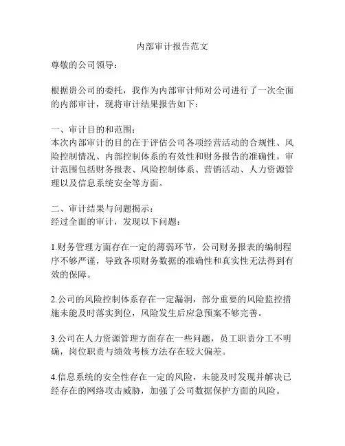 内部审计报告范文