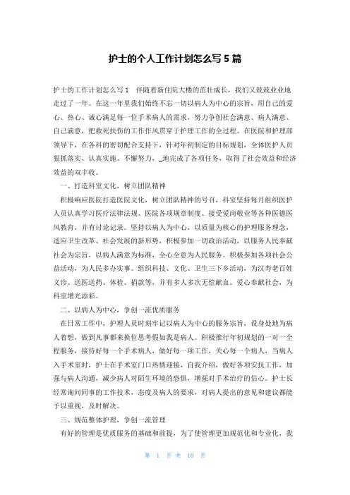 护士的个人工作计划怎么写5篇