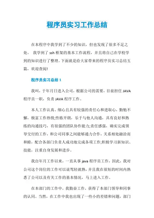 程序员实习工作总结