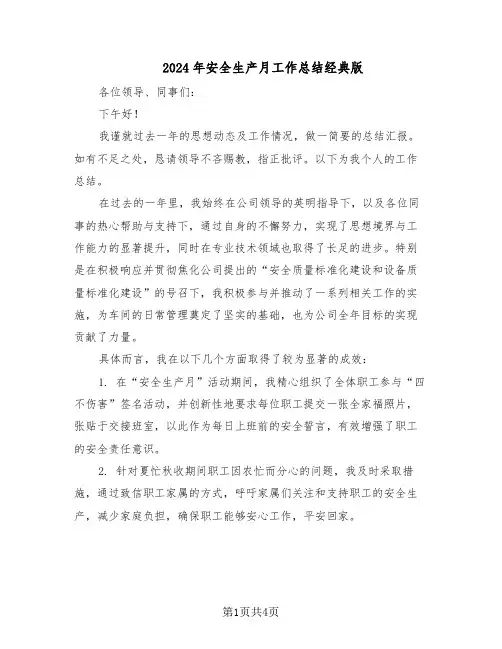 2024年安全生产月工作总结经典版（二篇）