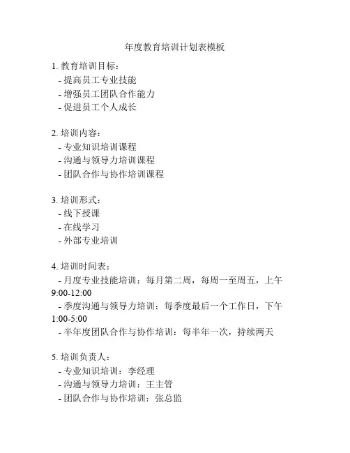 年度教育培训计划表模板