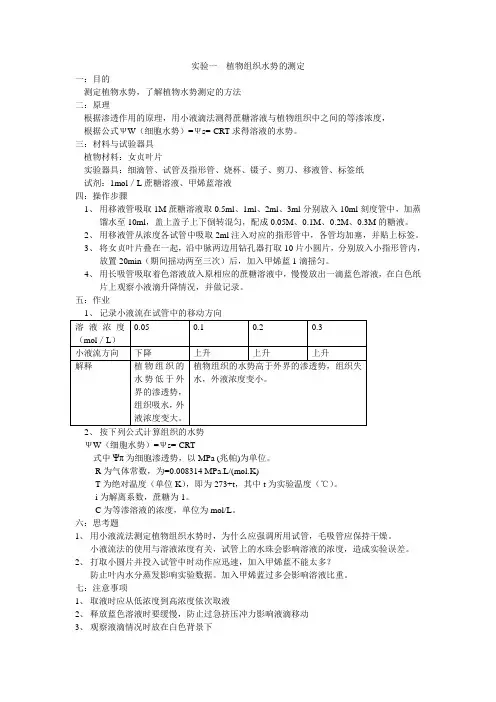 实验一 植物组织水势的测定