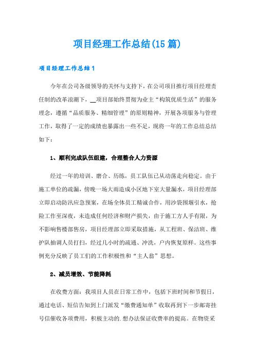 项目经理工作总结(15篇)