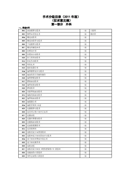 手术分级目录(一级类)