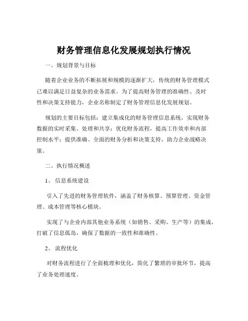 财务管理信息化发展规划执行情况
