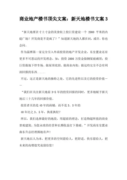 【房地产营销文案】商业地产楼书顶尖文案新天地楼书文案31