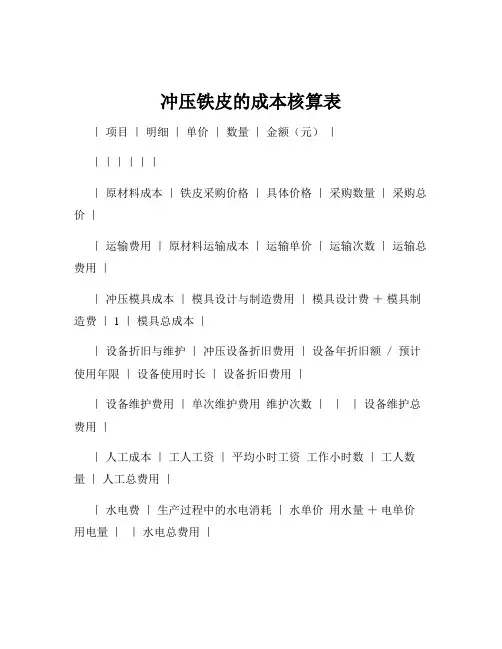 冲压铁皮的成本核算表