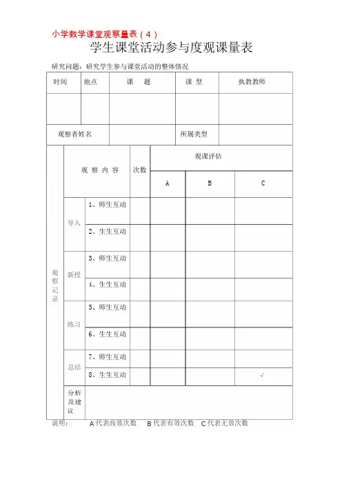 课堂观课量表
