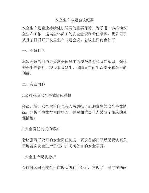 安全生产专题会议纪要