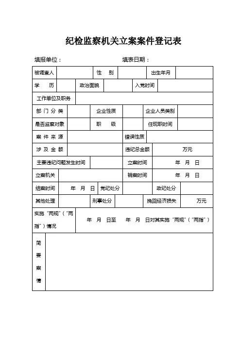 纪检监察机关立案案件登记表