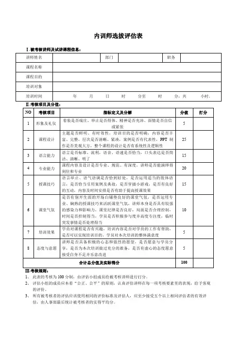 内训师选拔评估表
