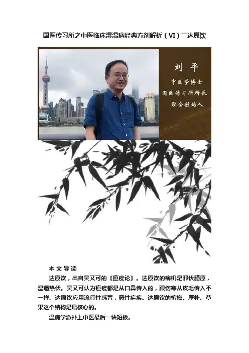 国医传习所之中医临床湿温病经典方剂解析（VI）――达原饮