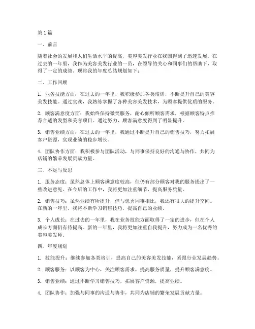 美容美发年度总结规划(3篇)