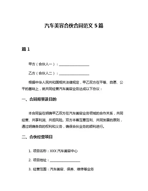 汽车美容合伙合同范文5篇