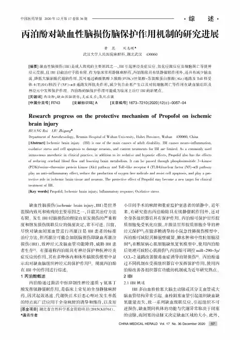 丙泊酚对缺血性脑损伤脑保护作用机制的研究进展