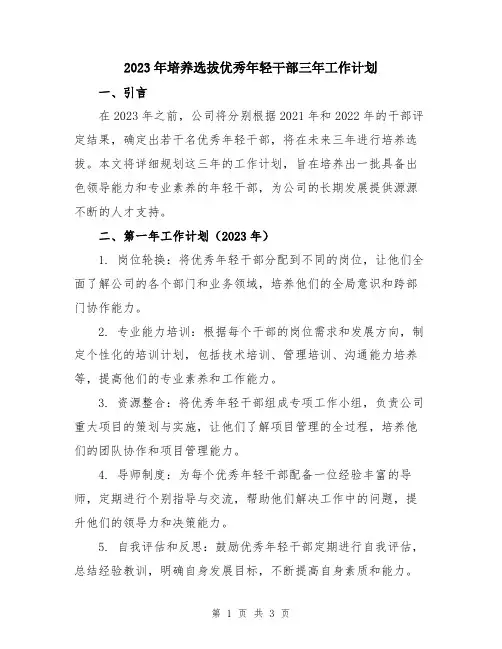2023年培养选拔优秀年轻干部三年工作计划