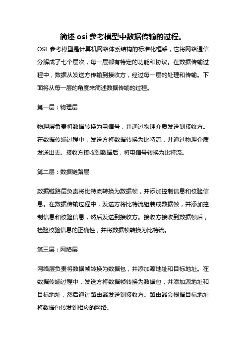简述osi参考模型中数据传输的过程。