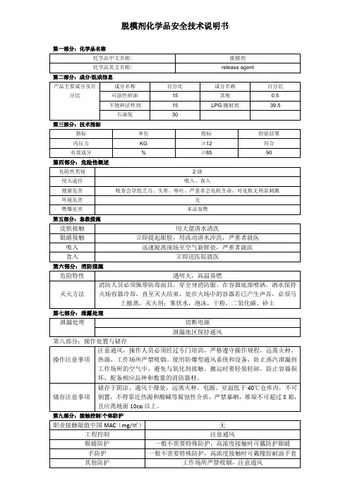 脱模剂化学品MSDS