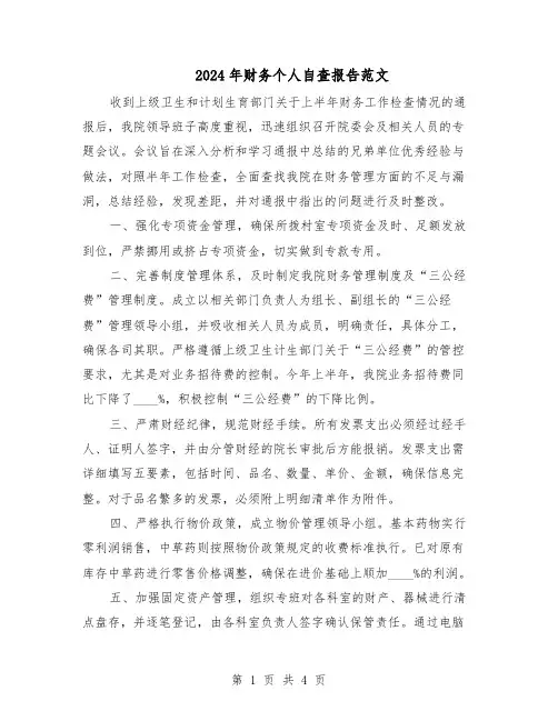 2024年财务个人自查报告范文(二篇)