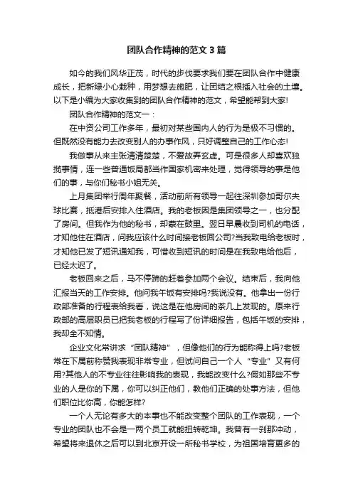 团队合作精神的范文3篇