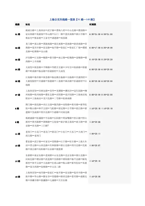 上海公交车线路一览表