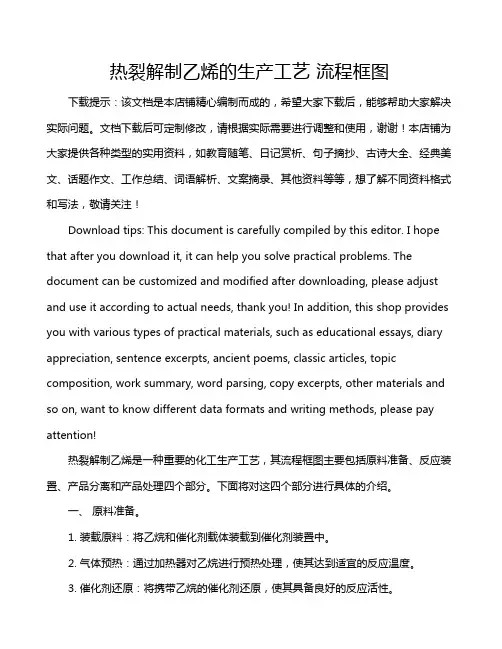 热裂解制乙烯的生产工艺 流程框图
