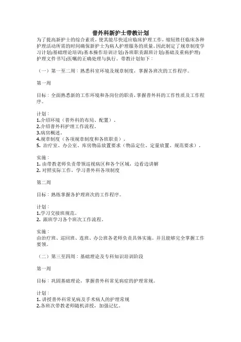 普外科新护士带教计划