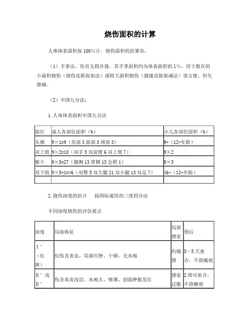 烧伤面积的计算