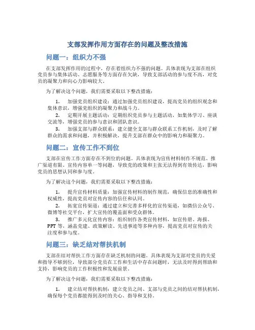 支部发挥作用方面存在的问题及整改措施